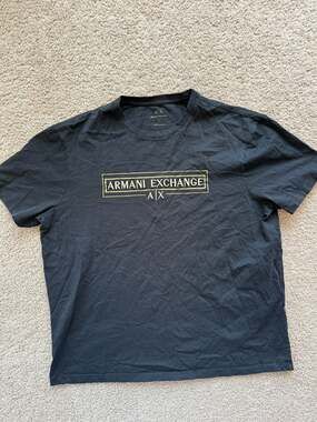 Armani Exchange Men's Black Crew Neck T-Shirt with Embroidered Gold Box Logo